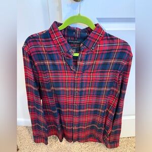 Banana Republic Men's Red and Blue Plaid Shirt